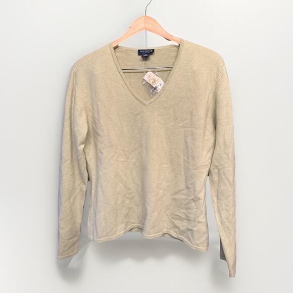 Ann Taylor Cashmere Sweater XL GreenV-Neck Soft Knit Preppy Winter NWT - Picture 2 of 4